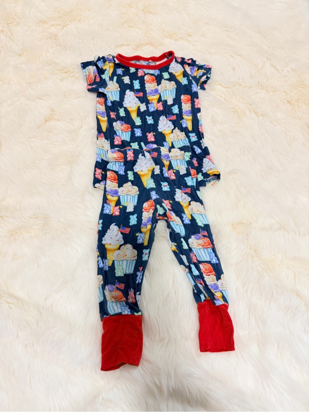 Posh Peanut Navy Ice Cream & Cupcake Print Pajama Set with Red Trim size 6-12 M